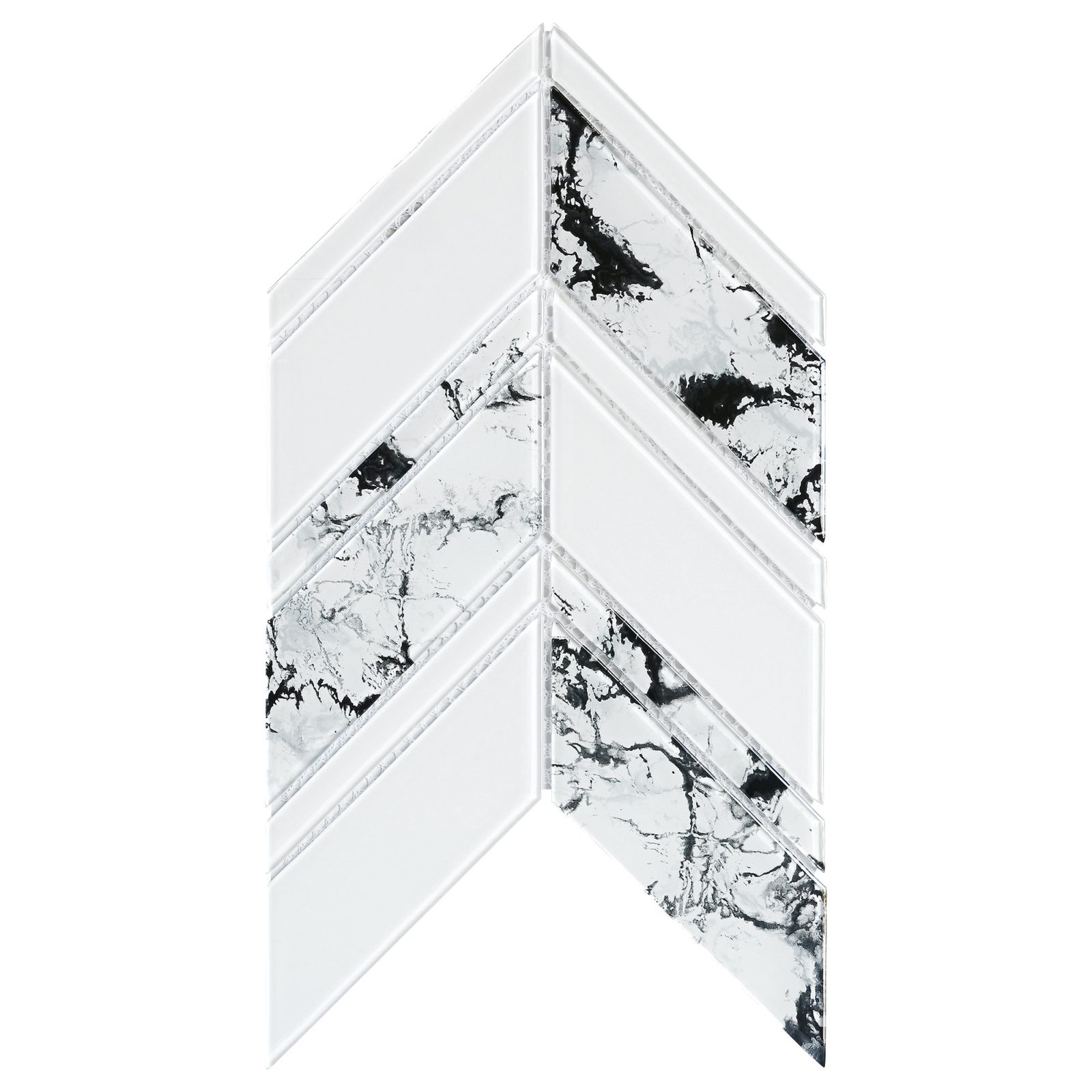 White Chevron Marble Look Glass Mosaic Backsplash Tile BA5506 1