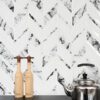 White Chevron Marble Look Glass Mosaic Backsplash Tile BA5506