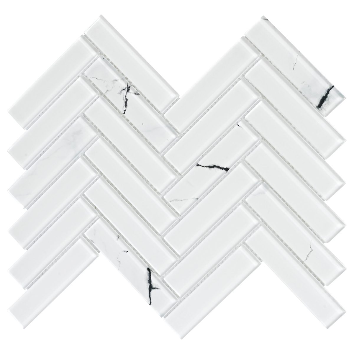 White Glass Herringbone Marble Look Mosaic Backsplash Tile BA5503 1