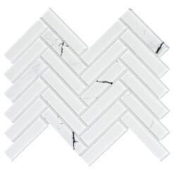 White Glass Herringbone Marble Look Mosaic Backsplash Tile BA5503 1