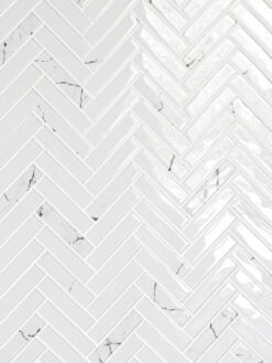 White Glass Herringbone Marble Look Mosaic Backsplash Tile BA5503 2