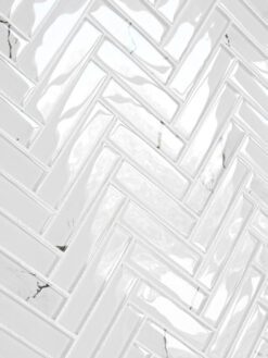 White Glass Herringbone Marble Look Mosaic Backsplash Tile BA5503 3