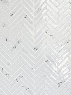 White Glass Herringbone Marble Look Mosaic Backsplash Tile BA5503 4