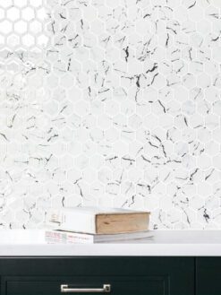 White Hexagon Marble Look Glass Mosaic Backsplash Tile BA5509 1
