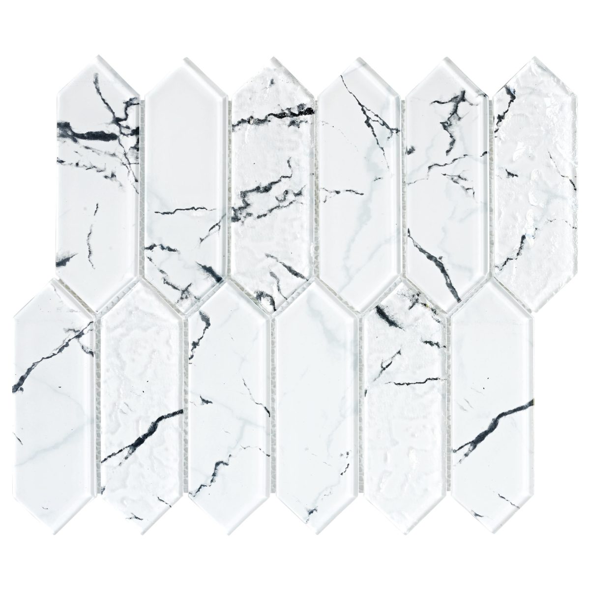 White Marble Look Glass Picket Mosaic Backsplash Tile BA5504 1