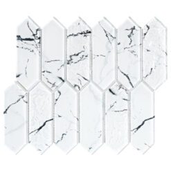 White Marble Look Glass Picket Mosaic Backsplash Tile BA5504 1