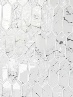 White Marble Look Glass Picket Mosaic Backsplash Tile BA5504 2