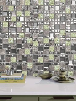 Glass Metal Green Shell Glass Backsplash Tile BA62012
