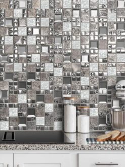 Glass Metal White Shell Glass Backsplash Tile BA62014