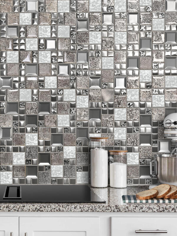 Glass Metal White Shell Glass Backsplash Tile BA62014