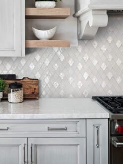 Gray Cabinet with White Glass Shell Diamond Tile BA6706
