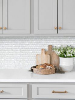 Light Gray Cabinet Countertop White Shell Crackle Glass Backsplash Tile BA6705