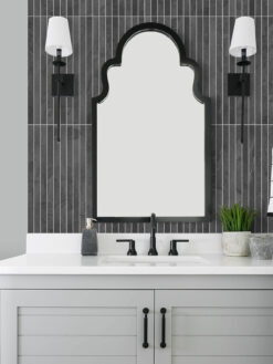 Gray Bathroom Vanity with Black Modern Backsplash Tile BA1081