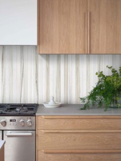 Gray Countertop Brown Cabinet Modern Long Marble Rosewood Gray Backsplash Mosaic Tile BA1080