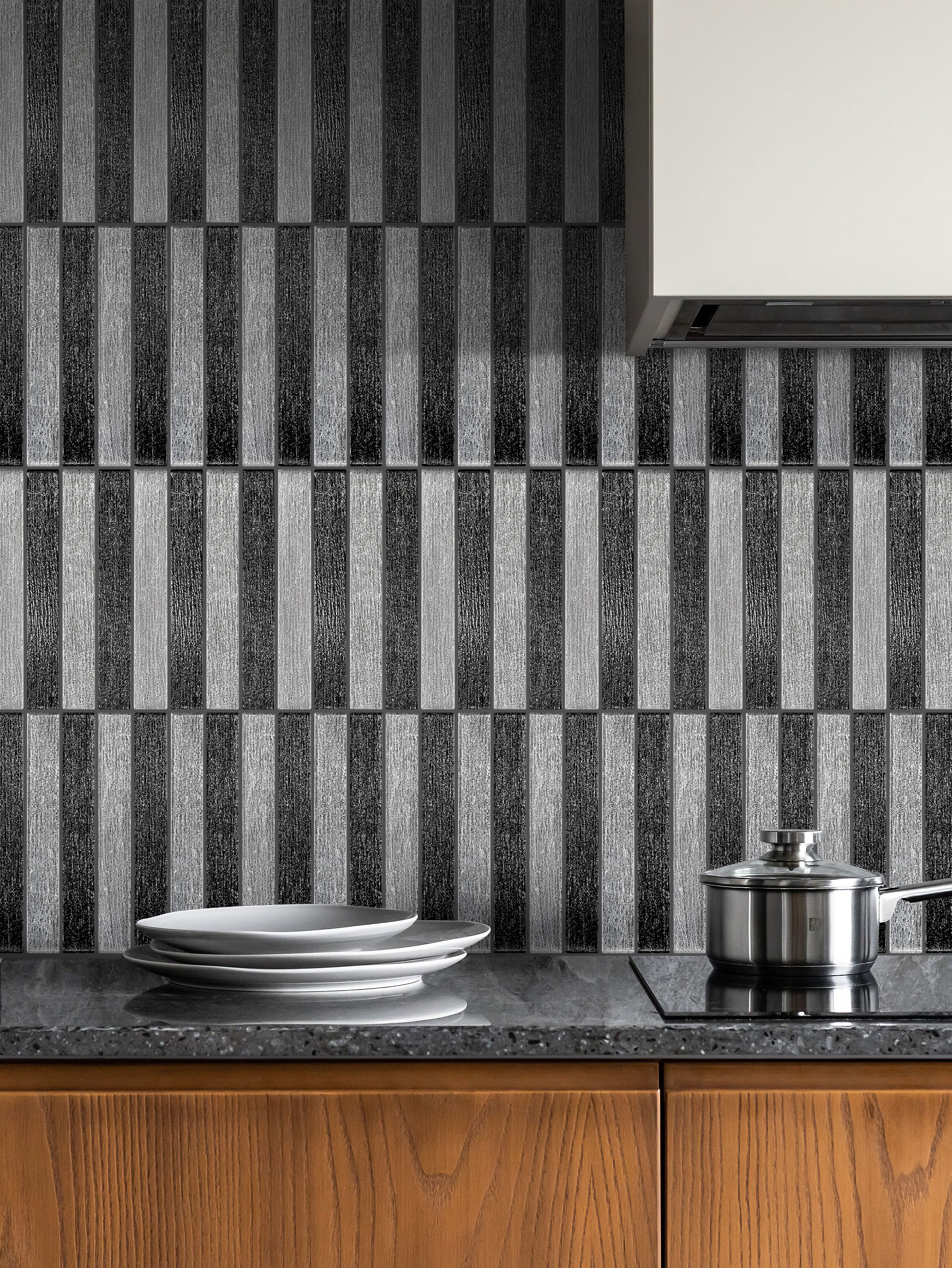 Shimmery Textured Black and White Glass Backsplash Tile BA8024
