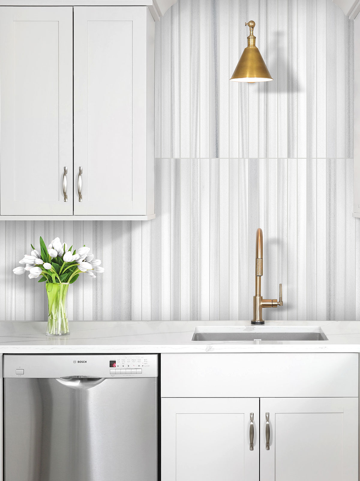 White Cabinet Modern Long Marble White Gray Backsplash Mosaic Tile BA1079
