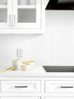 White Kitchen Cabinet Modern Long Marble Pure White Backsplash Mosaic Tile BA1078