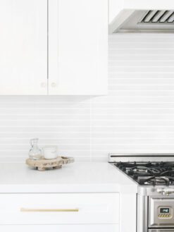 White Quartz Countertop Modern Long Marble Pure White Backsplash Mosaic Tile BA1078