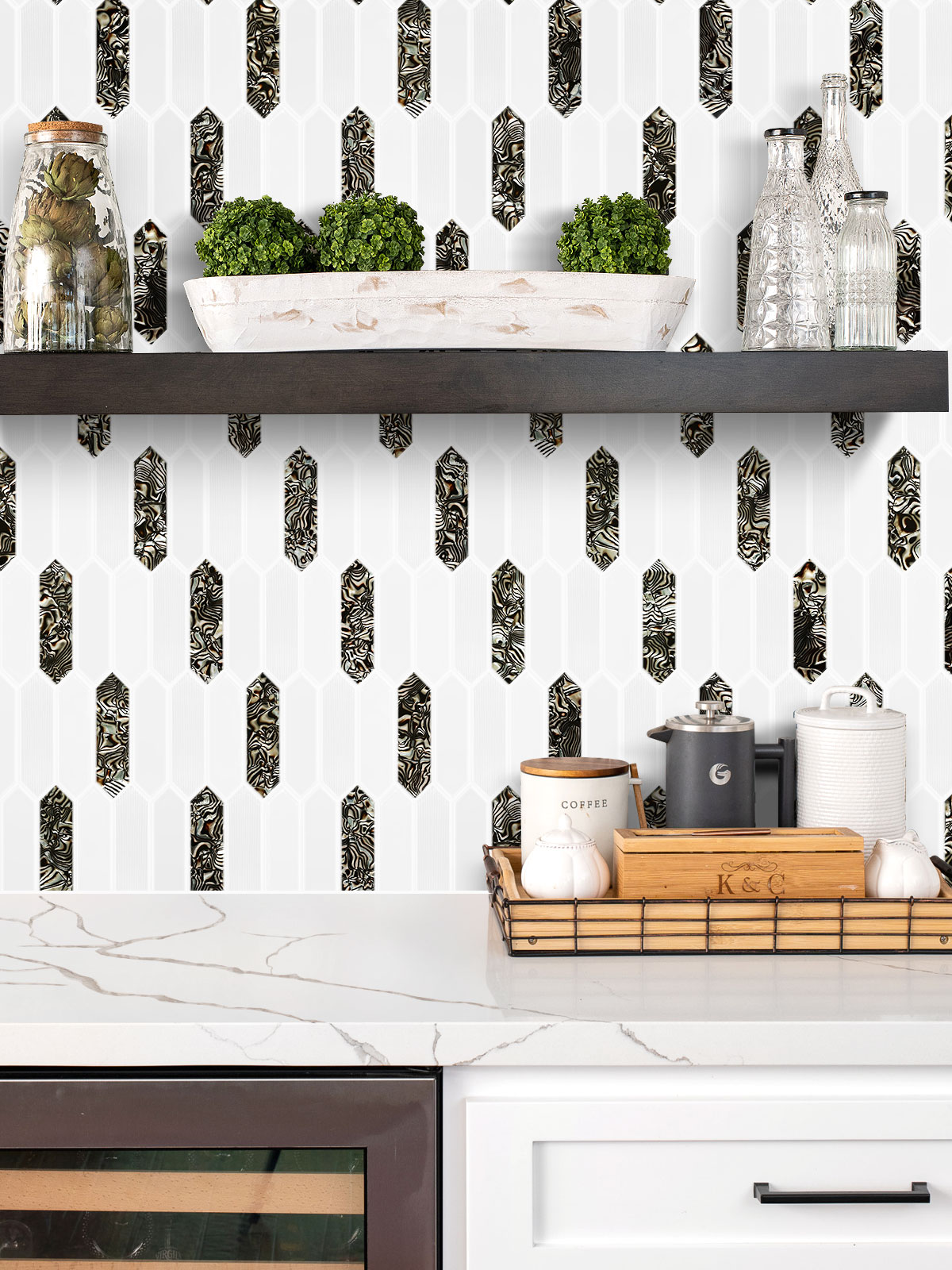 Glass Brown Pearl Picket Backsplash Tile BA6708