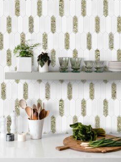 Glass Green Pearl Picket Backsplash Tile BA6710