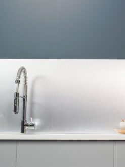 Gray Cabinets Modern Silver Metal Steel Groutless Backsplash Tile BA8802