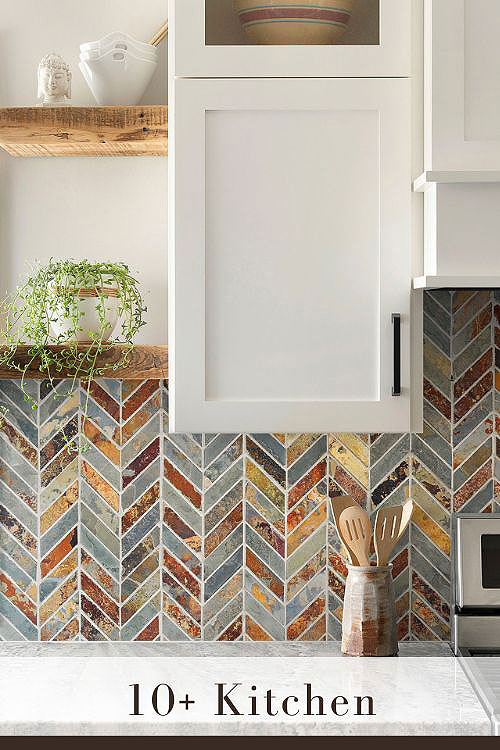 Rustic Tile Backsplash for White Cabinets