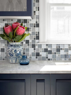 Black Cabinet Gray Black Metallic Textured Glass Backsplash Tile BA8004