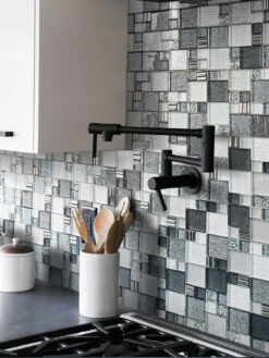 Black White Kitchen Gray Black Metallic Textured Glass Backsplash Tile BA8004