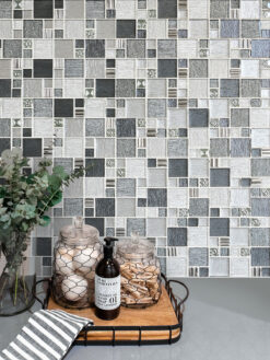Gray Countertop Gray Black Metallic Textured Glass Backsplash Tile BA8004