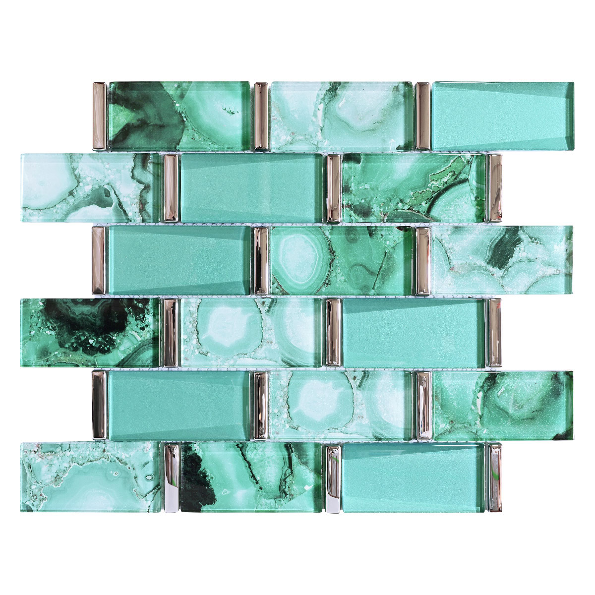 Green Unique Glass Subway Beveled Glass Backsplash Tile 2 BA8013
