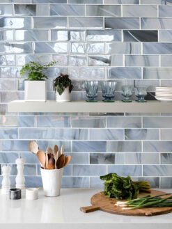Quartz Countertop Blue Glass with Sparkle Design Subway Backsplash Tile BA8010