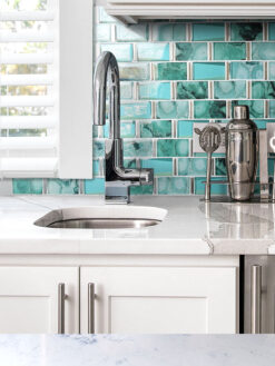 White Countertop Green Unique Glass Subway Beveled Glass Backsplash Tile BA8013