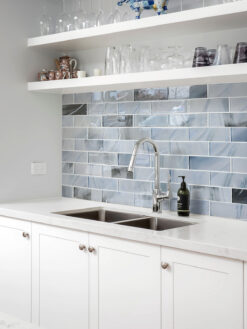 White Kitchen Blue Glass with Sparkle Design Subway Backsplash Tile BA8010