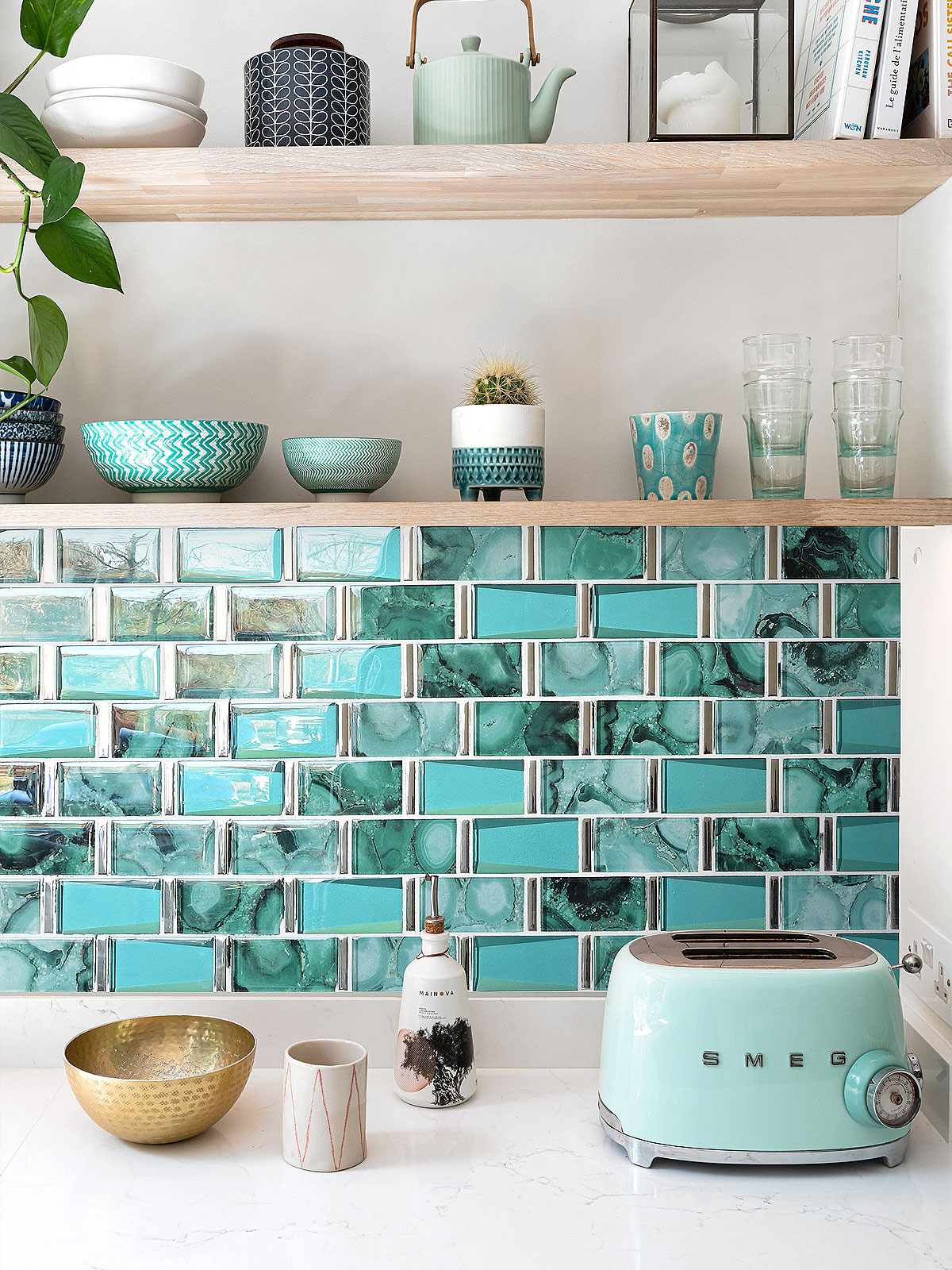 White Kitchen Countertop Green Unique Glass Subway Beveled Glass Backsplash Tile BA8013