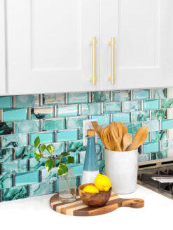 White Kitchen Green Unique Glass Subway Beveled Glass Backsplash Tile BA8013