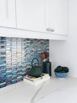 Quartz Countertop Blue Rustic Glass Backsplash Tile BA6204