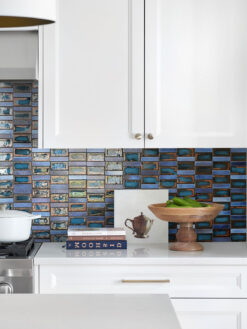 White Cabinet Blue Rustic Glass Backsplash Tile BA6204