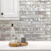 Brown Cabinet with Space Brown Subway Glass Backsplash Tile