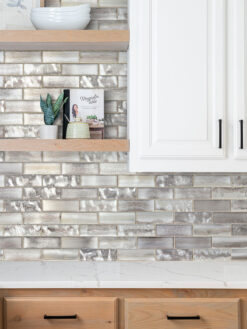 Brown Kitchen with Space Brown Subway Glass Backsplash Tile