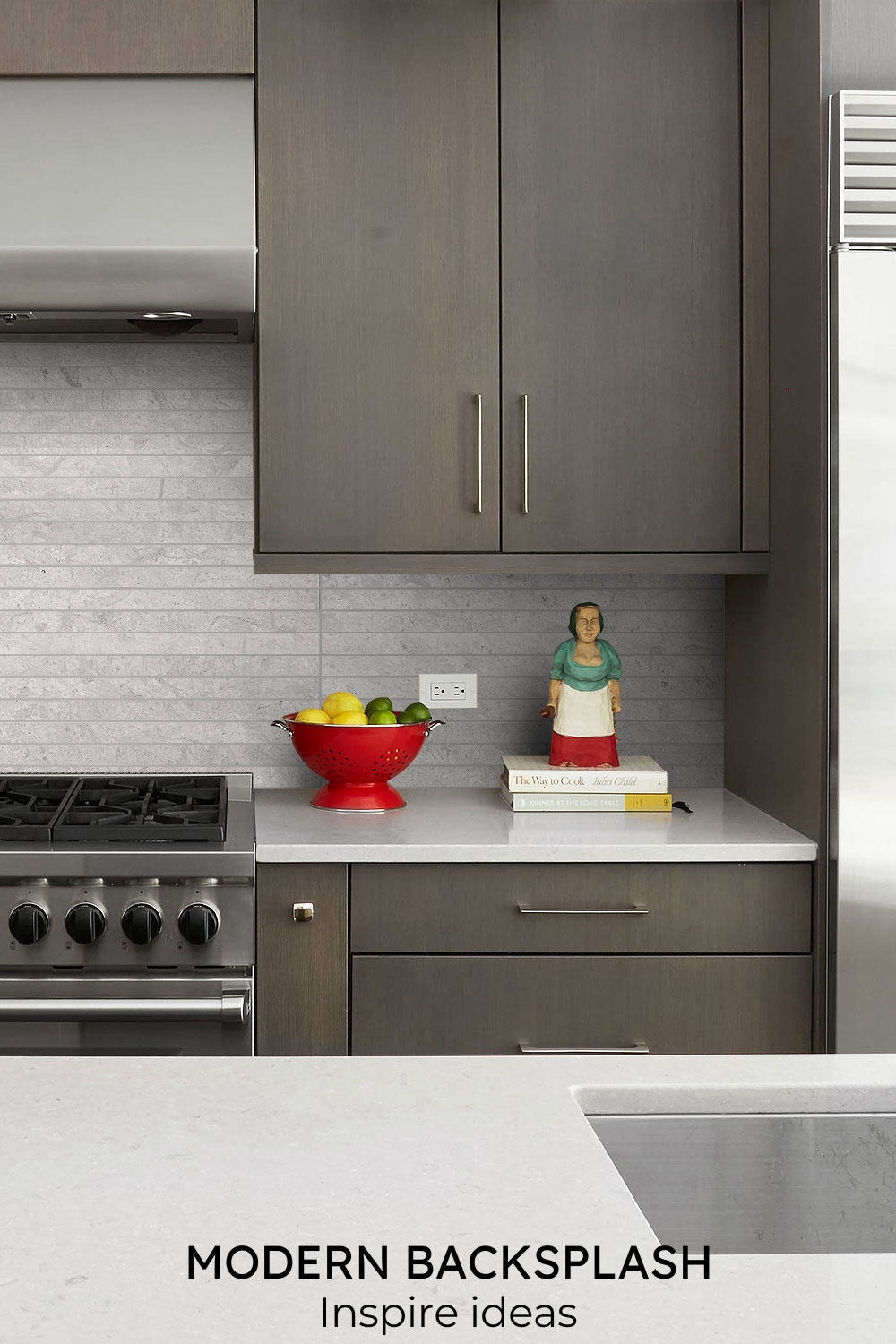 modern backsplash tile brown kitchen cabinet