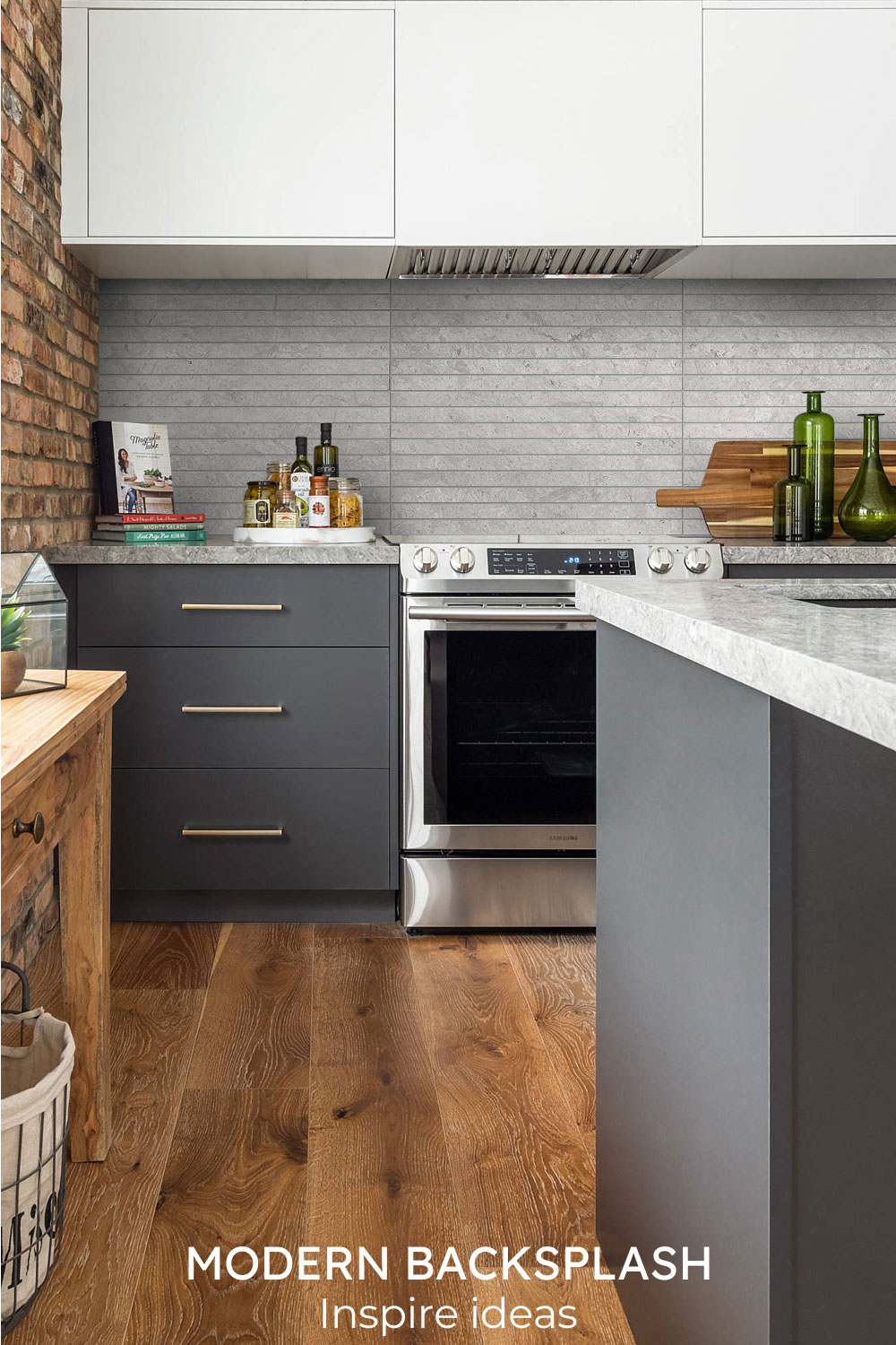 modern backsplash tile white and gray cabinets