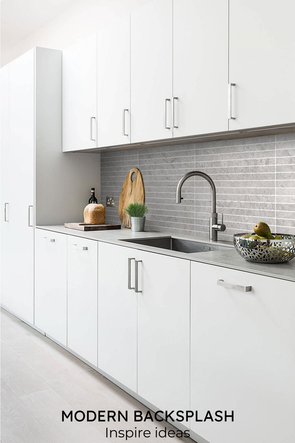 modern backsplash tile white kitchen cabinets