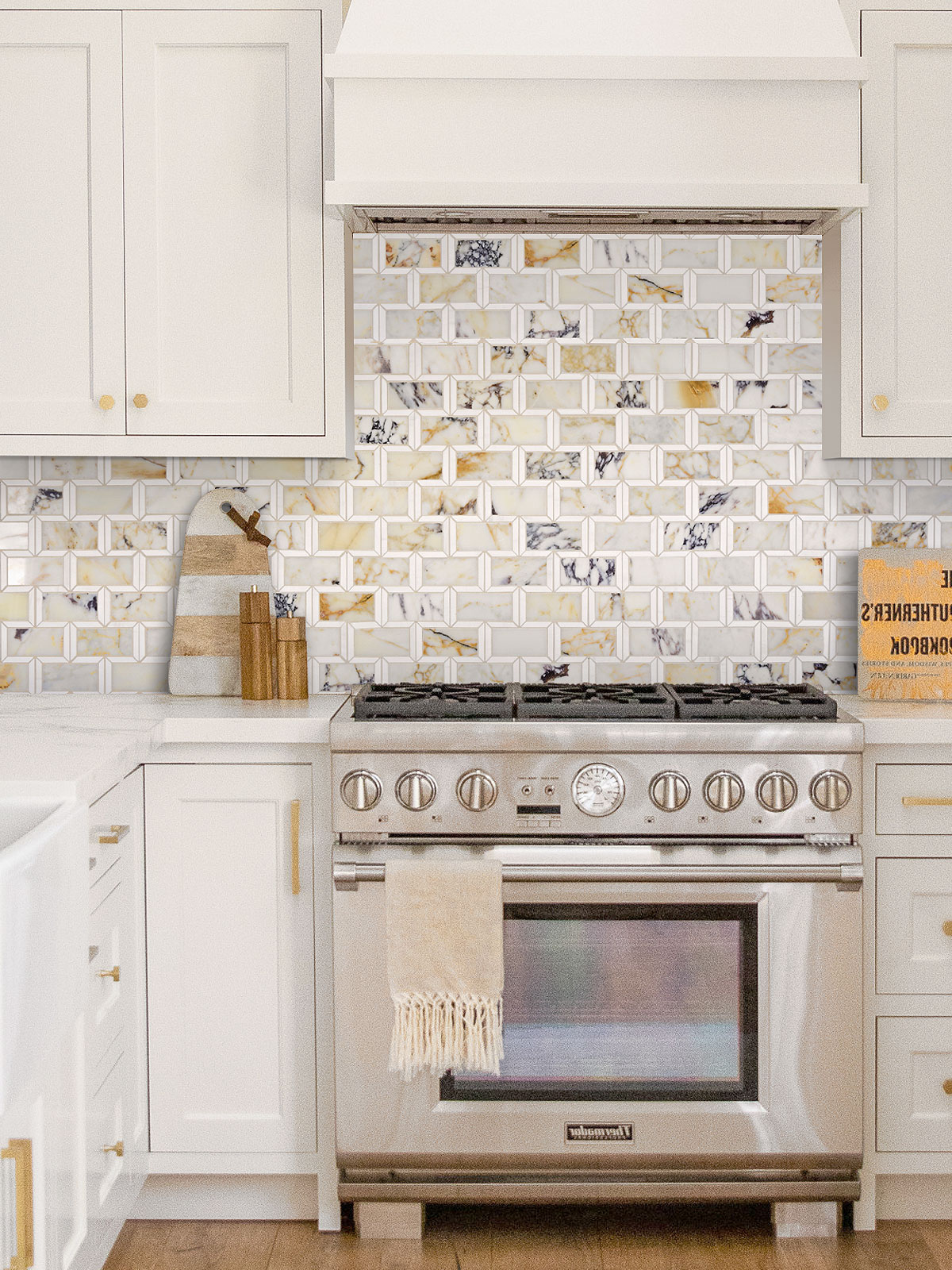 Beige Cabinet Multi Color Marble Backsplash Tile BA6330