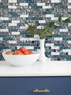 Blue Kitchen Cabinet Blue White Subway Glass Backsplash Tile BA8011