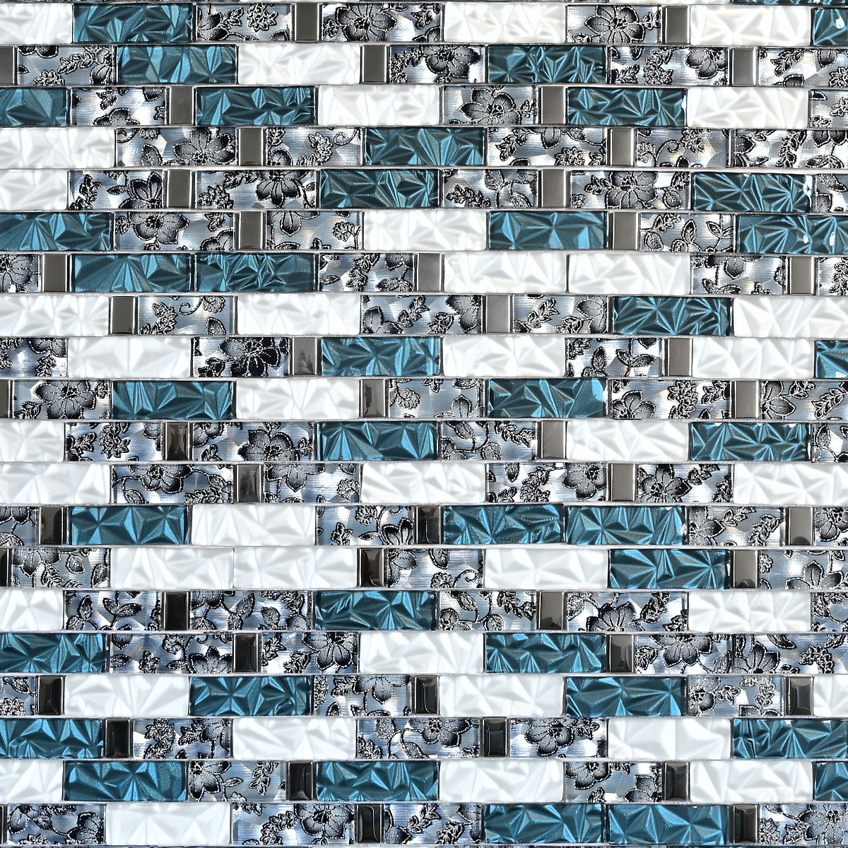 Blue White Subway Glass Backsplash Tile BA8011 3