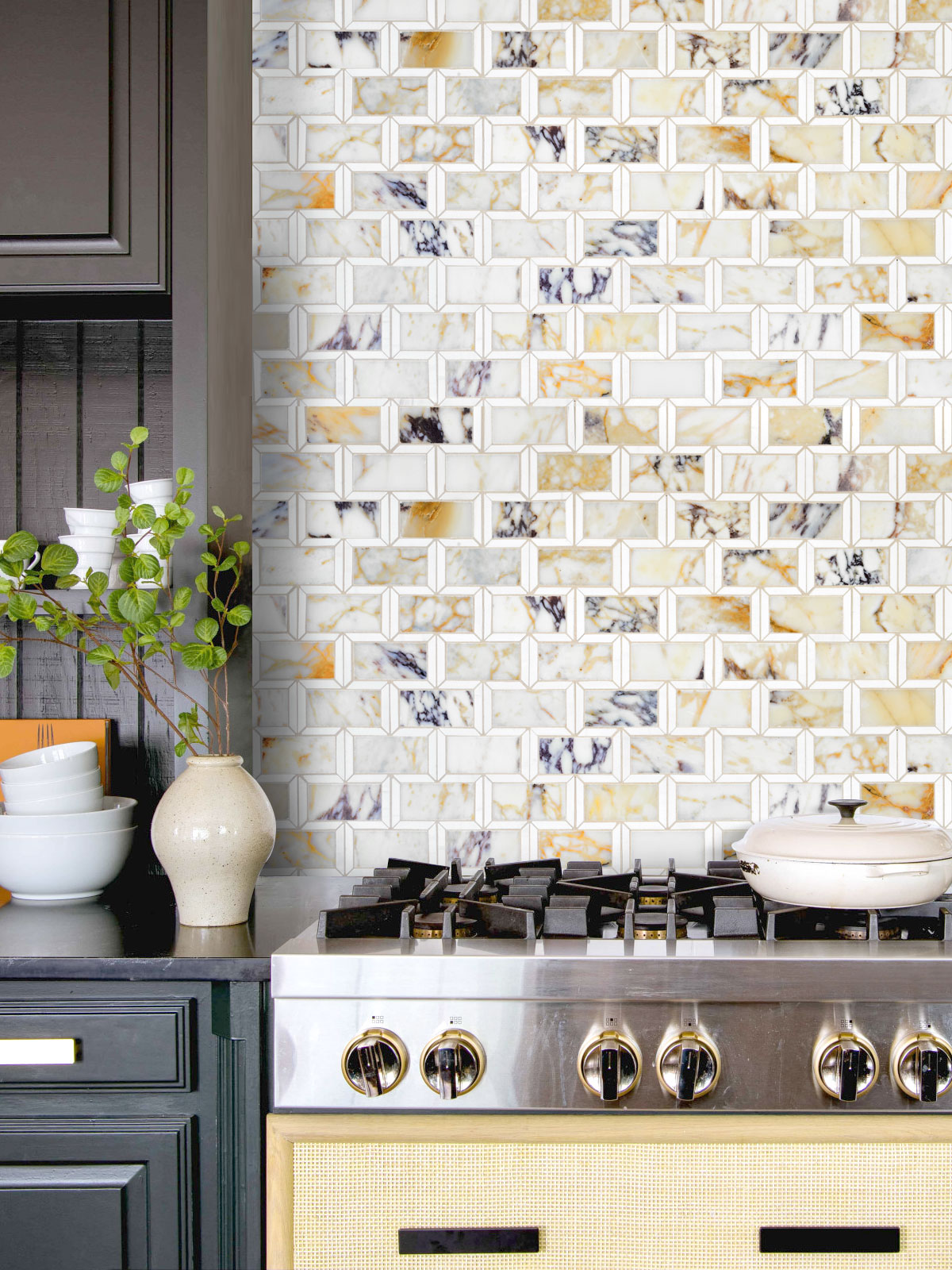 Dark Cabinet Multi Color Marble Backsplash Tile BA6330