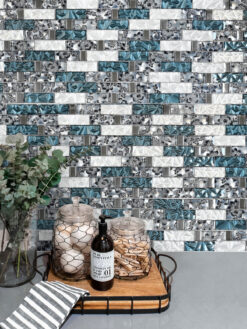 Gray Quartz Blue White Subway Glass Backsplash Tile BA8011