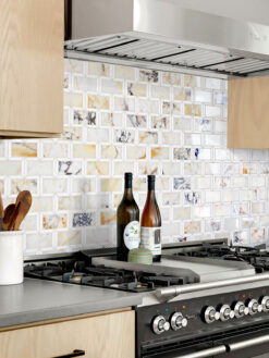 Multi Color Marble Backsplash Tile with Brown Cabinet BA6330