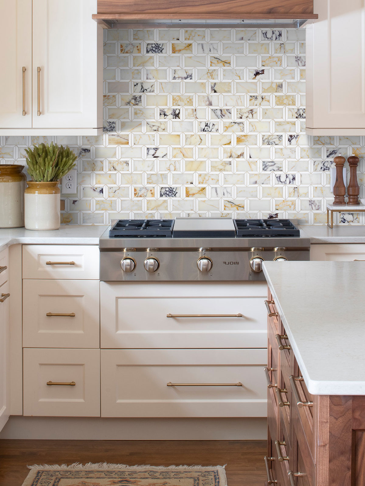 Two Tones Cabinet Multi Color Marble Backsplash Tile BA6330