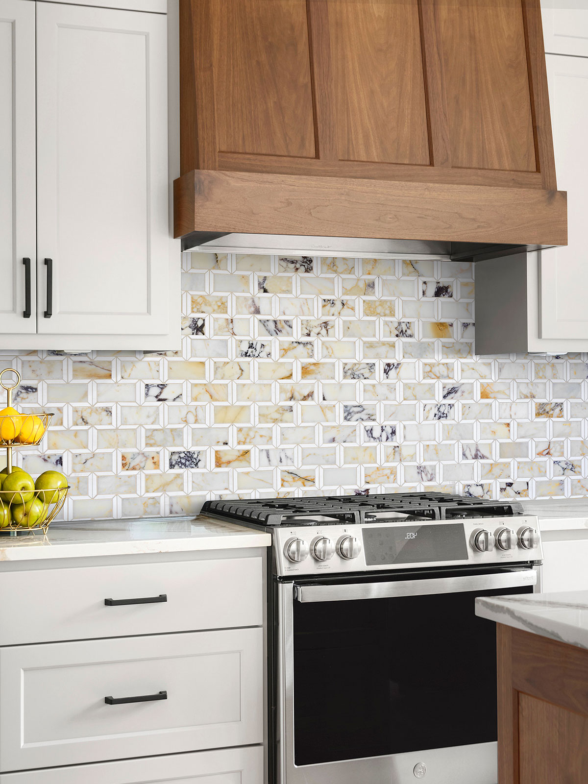 White Cabinet Multi Color Marble Backsplash Tile BA6330
